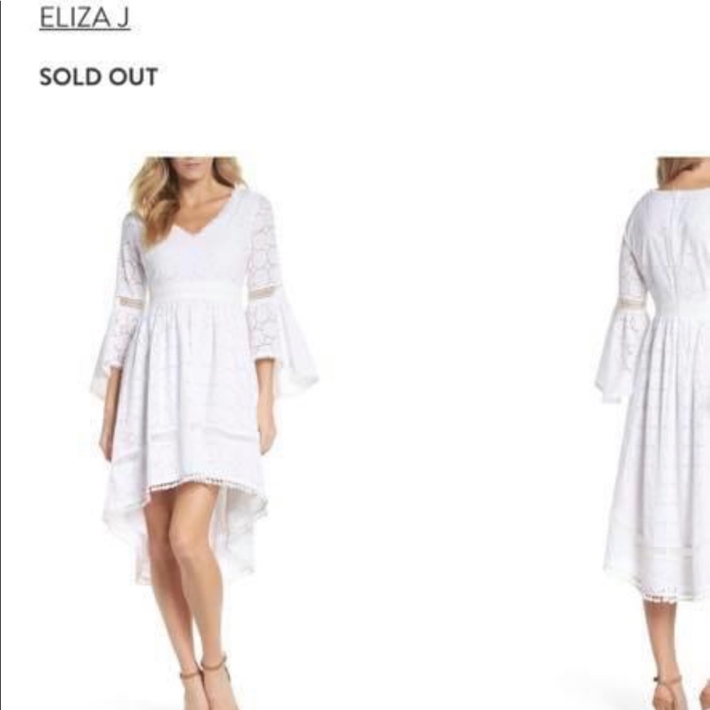 Bell sleeve hi-lo white dress